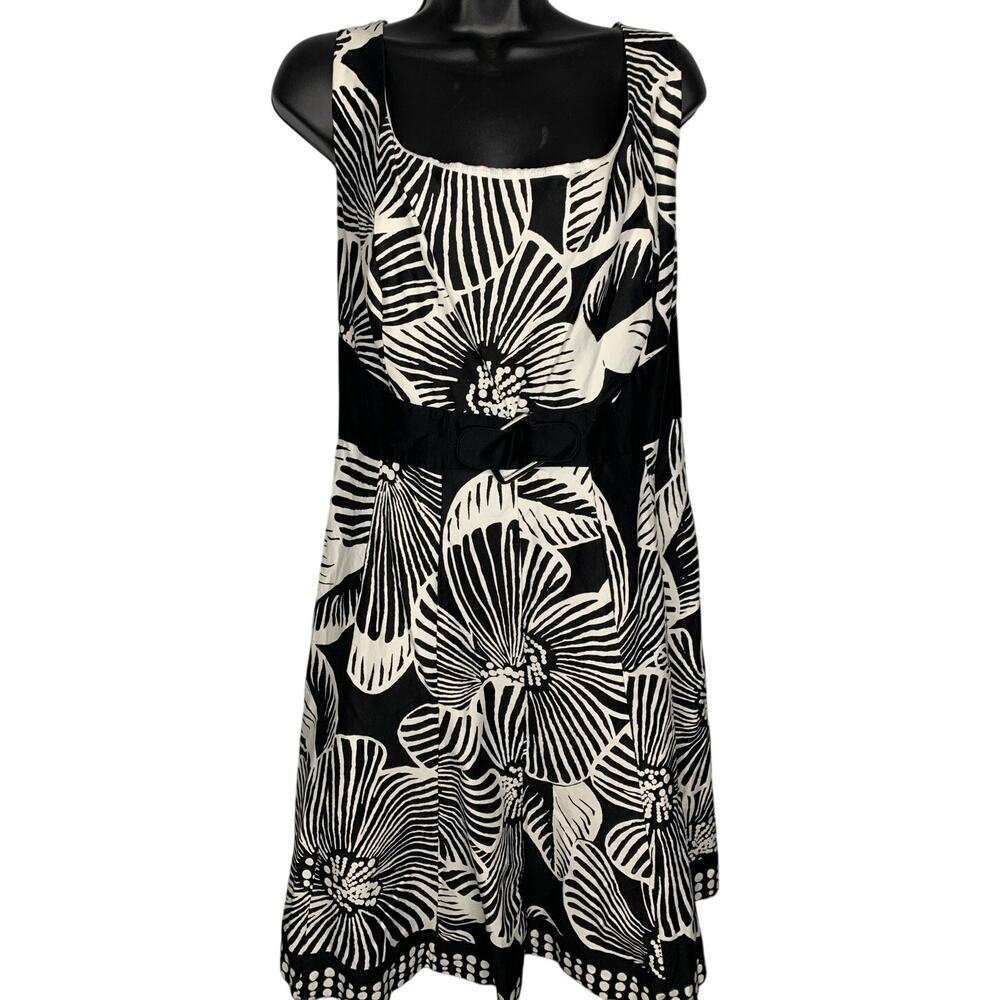 Jones Studio Women's 20W B&W Floral Sleeveless Dress Buckled Empire Waist